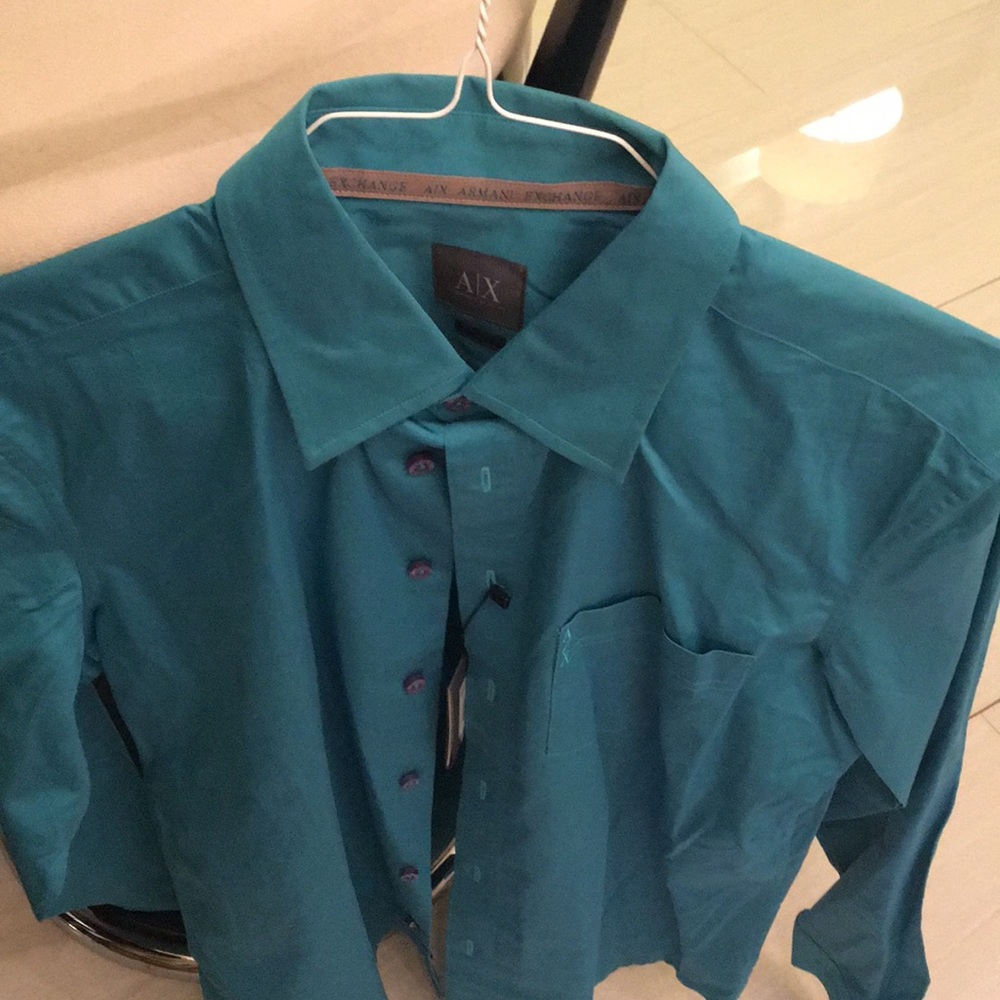NWT Armani exchange blue turquoise button down